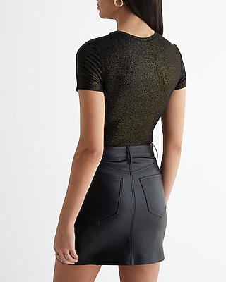 Metallic Crew Neck Fitted Bodysuit