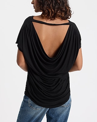 Relaxed Crew Neck Draped Open Back London Tee