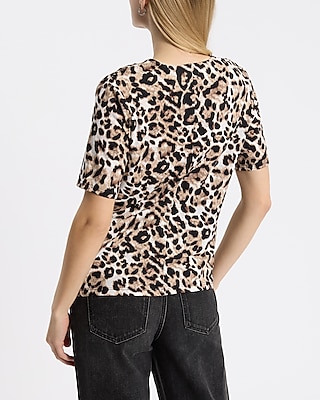 Leopard Cowl Neck Short Sleeve Tee