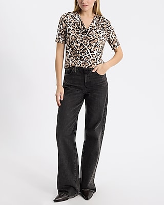 Leopard Cowl Neck Short Sleeve Tee