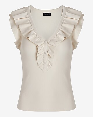 Fitted V-Neck Ruffle Henley Tank - image 5