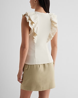 Fitted V-Neck Ruffle Henley Tank - image 3