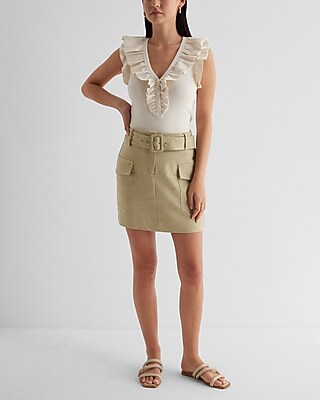 Fitted V-Neck Ruffle Henley Tank - image 4