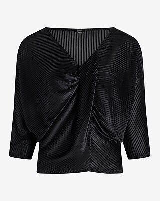 Skimming V-Neck Pleated Twist Front Draped Tee - image 5
