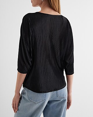 Skimming V-Neck Pleated Twist Front Draped Tee - image 3