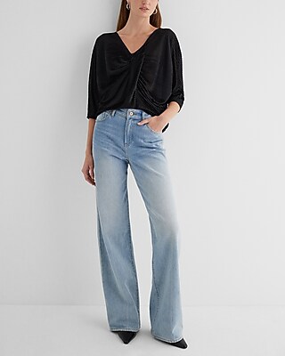 Skimming V-Neck Pleated Twist Front Draped Tee - image 4