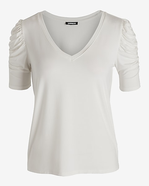 Supersoft Skimming V-neck Puff Sleeve Tee