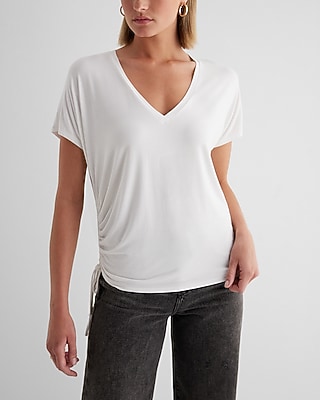 V-Neck Ruched Side Relaxed Tee