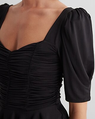 Puff Sleeve Ruched Peplum Top - image 3