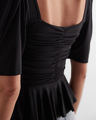 Puff Sleeve Ruched Peplum Top - image 5