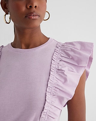 Skimming Linen-Blend Crew Neck Flutter Sleeve Tee