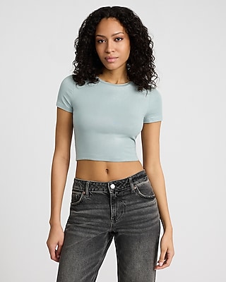 Crew Neck Short Sleeve Draped Ruched Tee | Express