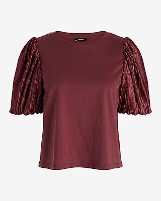 Skimming Crew Neck Pleated Puff Sleeve Tee - image 5