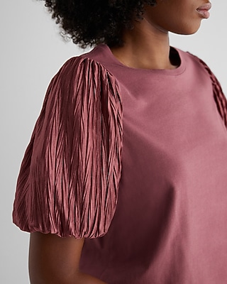 Skimming Crew Neck Pleated Puff Sleeve Tee - image 2