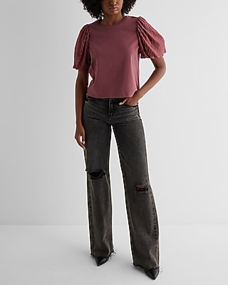 Skimming Crew Neck Pleated Puff Sleeve Tee - image 4