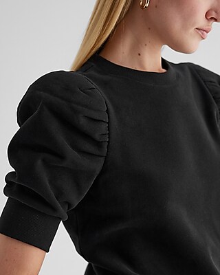 Crew Neck Short Puff Sleeve Sweatshirt | Express