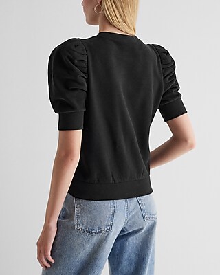 Crew Neck Short Puff Sleeve Sweatshirt | Express