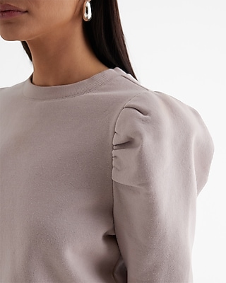 Crew Neck Short Puff Sleeve Fleece Sweatshirt