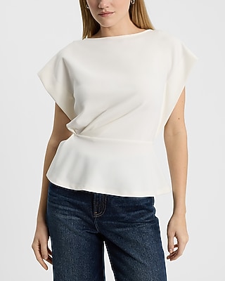Crew Neck Short Sleeve Draped Peplum Top