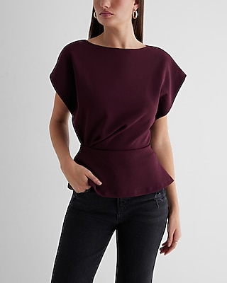 Crew Neck Short Sleeve Draped Peplum Top