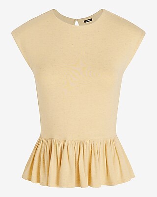 Skimming Linen-Blend Crew Neck Peplum Tee