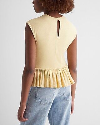 Skimming Linen-Blend Crew Neck Peplum Tee - image 3