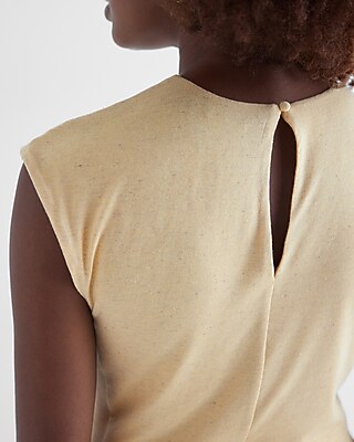 Skimming Linen-Blend Crew Neck Peplum Tee - image 4