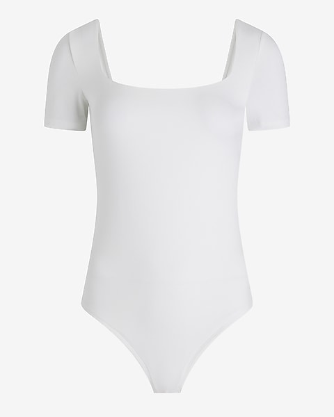 Body Contour Stretch Cotton Square Neck Bodysuit | Express Body Contour Stretch Cotton Square Neck Bodysuit | Express