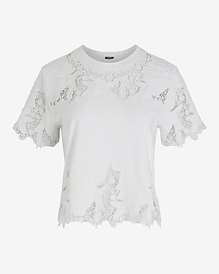 Eyelet Crew Neck Short Sleeve Cropped Boyfriend Tee