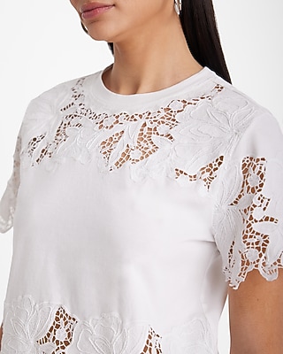Eyelet Crew Neck Short Sleeve Cropped Boyfriend Tee