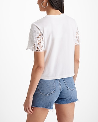 Eyelet Crew Neck Short Sleeve Cropped Boyfriend Tee