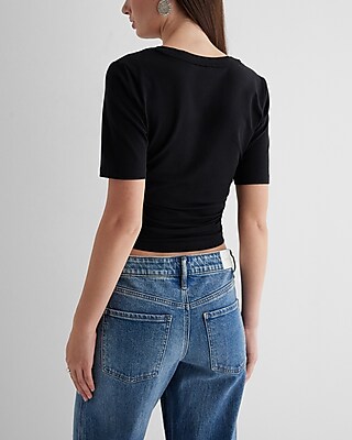 Crew Neck Short Sleeve Ruched Sides Tee