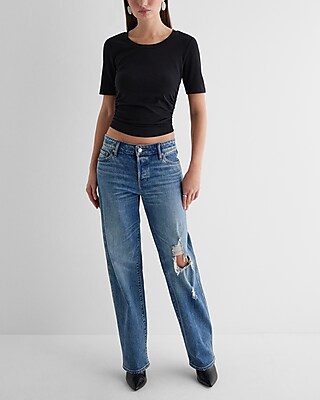 Crew Neck Short Sleeve Ruched Sides Tee