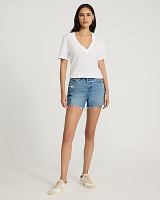 Skimming Cotton V-Neck Short Sleeve Tee