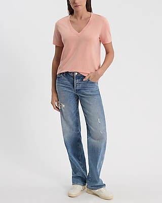 Skimming Cotton V-Neck Short Sleeve Tee
