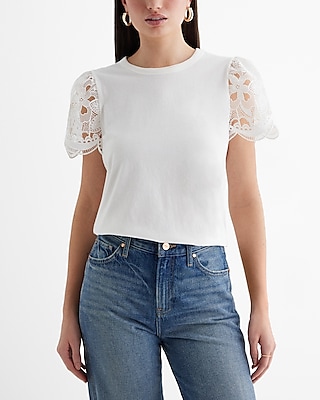 EX SS GRACE EYELET SLV TEE 8611632:HONEYBEE:XL