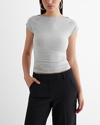 Express Fitted Boat Neck Cap Sleeve Tee Women's