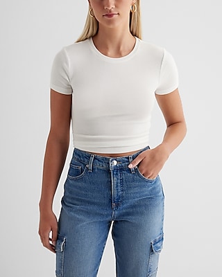 Fitted Ribbed Crew Neck Cropped Tee