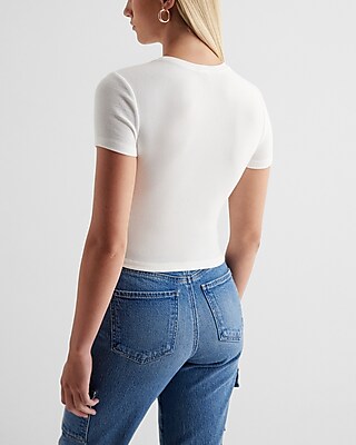 Fitted Ribbed Crew Neck Cropped Tee
