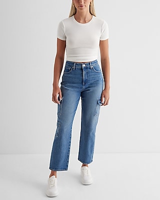 Fitted Ribbed Crew Neck Cropped Tee