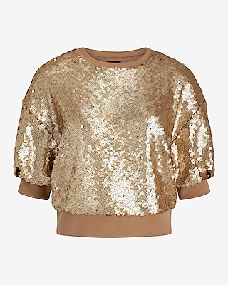 Sequin Crew Neck Puff Sleeve Sweatshirt