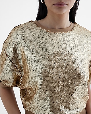 Sequin Crew Neck Puff Sleeve Sweatshirt