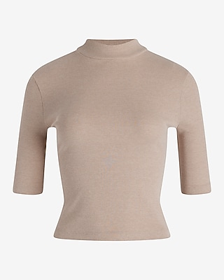 Ribbed Mock Neck Elbow Sleeve Tee