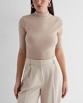 Ribbed Mock Neck Elbow Sleeve Tee