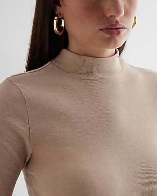 Ribbed Mock Neck Elbow Sleeve Tee