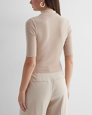 Ribbed Mock Neck Elbow Sleeve Tee