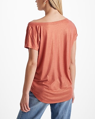 Linen-Blend Shine Off The Shoulder London Tee