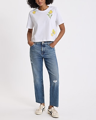 Lemon Short Sleeve Cropped Boyfriend Tee