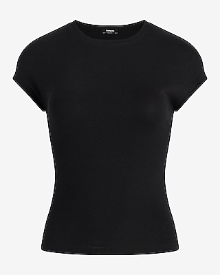 Fitted Ribbed Crew Neck Cap Sleeve Tee