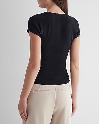 Fitted Ribbed Crew Neck Cap Sleeve Tee